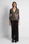 Buy_Forty Four_Black Crepe, Cotton, Lycra Embroidery Multi Color Designer Jacket And Skirt Set _at_Aza_Fashions