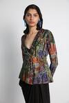 Forty Four_Black Crepe, Cotton, Lycra Embroidery Multi Color Designer Jacket And Skirt Set _at_Aza_Fashions