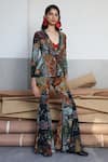 Buy_Forty Four_Red Cotton, Crepe, Lycra Scoop Neck, Multi Color Hand Embroidered Jacket Set _at_Aza_Fashions