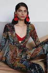 Buy_Forty Four_Red Cotton, Crepe, Lycra Scoop Neck, Multi Color Hand Embroidered Jacket Set 
