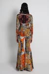 Shop_Forty Four_Multi Color Crepe, Cotton, Lycra Embroidery V-neck Hand Long Jacket Set _at_Aza_Fashions