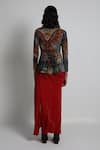 Shop_Forty Four_Red Crepe, Cotton, Lycra Embroidery V-neck Multi Color Designer Jacket Set _at_Aza_Fashions