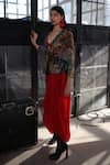 Buy_Forty Four_Red Crepe, Cotton, Lycra Embroidery V-neck Multi Color Designer Jacket Set _at_Aza_Fashions