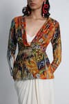 Shop_Forty Four_White Crepe, Cotton, Lycra V-neck Multi Color Hand Embroidered Jacket Set _Online_at_Aza_Fashions