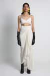 Buy_Forty Four_White Crepe, Cotton, Lycra V-neck Multi Color Hand Embroidered Jacket Set 