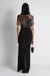Shop_Forty Four_Black Crepe, Cotton, Lycra V-neck Multi Color Hand Embroidered Jacket Set _at_Aza_Fashions