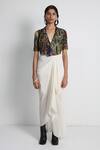 Buy_Forty Four_White Crepe, Cotton, Lycra Embroidery Multi Color Draped Skirt And Jacket Set _at_Aza_Fashions