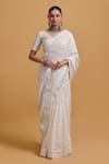 Buy_Gulabo By Abu Sandeep_Off White Cotton Embroidery V-neck Designer Saree Blouse _at_Aza_Fashions