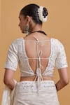 Gulabo By Abu Sandeep_Off White Cotton Embroidery V-neck Designer Saree Blouse _at_Aza_Fashions