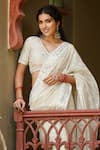 Gulabo By Abu Sandeep_Off White Cotton Embroidery V-neck Designer Saree Blouse _Online
