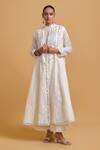 Buy_Gulabo By Abu Sandeep_Off White Cotton Sequins, Mirrors Round Neck, Designer Jacket And Kurta Set _Online_at_Aza_Fashions