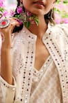 Shop_Gulabo By Abu Sandeep_Off White Cotton Sequins, Mirrors Round Neck, Designer Jacket And Kurta Set 