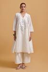 Shop_Gulabo By Abu Sandeep_Off White Cotton Embroidery Designer Dupatta 