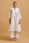 Buy_Gulabo By Abu Sandeep_Off White Cotton Sequins, Embroidery V-neck Designer Kurta _Online_at_Aza_Fashions