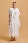 Gulabo By Abu Sandeep_Off White Cotton Embroidery V-neck Kaftan Set _Online_at_Aza_Fashions