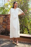 Buy_Gulabo By Abu Sandeep_Off White Cotton Embroidery V-neck Kaftan Set _at_Aza_Fashions