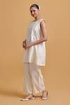 Gulabo By Abu Sandeep_Off White Cotton Embroidery, Mirrors Round Neck Kurta _Online_at_Aza_Fashions