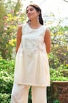 Buy_Gulabo By Abu Sandeep_Off White Cotton Embroidery, Mirrors Round Neck Kurta _at_Aza_Fashions