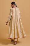 Shop_Gulabo By Abu Sandeep_Beige Chanderi Embroidery V-neck Jacket Kurta Pant Set _at_Aza_Fashions