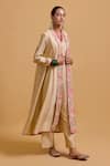 Gulabo By Abu Sandeep_Beige Chanderi Embroidery V-neck Jacket Kurta Pant Set _Online_at_Aza_Fashions