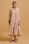 Buy_Gulabo By Abu Sandeep_Beige Chanderi Embroidery V-neck Jacket Kurta Pant Set _Online_at_Aza_Fashions