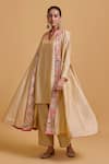 Shop_Gulabo By Abu Sandeep_Beige Chanderi Embroidery V-neck Jacket Kurta Pant Set _Online_at_Aza_Fashions