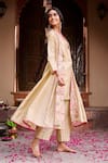 Gulabo By Abu Sandeep_Beige Chanderi Embroidery V-neck Jacket Kurta Pant Set _at_Aza_Fashions