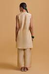 Shop_Gulabo By Abu Sandeep_Beige Chanderi Embroidery V-neck Jacket Kurta Pant Set 