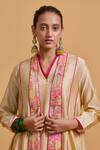 Gulabo By Abu Sandeep_Beige Chanderi Embroidery V-neck Jacket Kurta Pant Set _Online