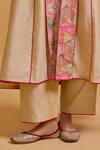 Buy_Gulabo By Abu Sandeep_Beige Chanderi Embroidery V-neck Jacket Kurta Pant Set _Online