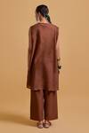 Shop_Gulabo By Abu Sandeep_Brown Chanderi V-, Round Jacket Kurta Pant Set _at_Aza_Fashions