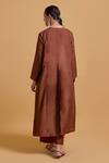 Buy_Gulabo By Abu Sandeep_Brown Chanderi V-, Round Jacket Kurta Pant Set _Online_at_Aza_Fashions