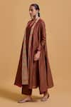 Shop_Gulabo By Abu Sandeep_Brown Chanderi V-, Round Jacket Kurta Pant Set _Online_at_Aza_Fashions