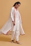 Buy_Gulabo By Abu Sandeep_Off White Chanderi Embroidery V-, Round Jacket Kurta Pant Set _Online_at_Aza_Fashions