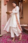 Buy_Gulabo By Abu Sandeep_Off White Chanderi Embroidery V-, Round Jacket Kurta Pant Set _at_Aza_Fashions