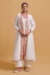 Gulabo By Abu Sandeep_Off White Chanderi Embroidery V-, Round Jacket Kurta Pant Set _at_Aza_Fashions