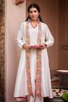 Gulabo By Abu Sandeep_Off White Chanderi Embroidery V-, Round Jacket Kurta Pant Set _Online