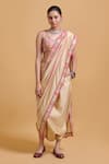 Buy_Gulabo By Abu Sandeep_Beige Chanderi Embroidery Pre-draped Dhoti Saree _Online_at_Aza_Fashions