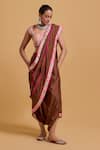 Buy_Gulabo By Abu Sandeep_Brown Chanderi Embroidery Designer Dhoti Saree _at_Aza_Fashions
