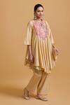 Buy_Gulabo By Abu Sandeep_Beige Chanderi Embroidery Round Neck Kurta Pant Set _at_Aza_Fashions