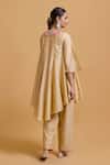 Shop_Gulabo By Abu Sandeep_Beige Chanderi Embroidery Round Neck Kurta Pant Set _at_Aza_Fashions