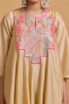 Gulabo By Abu Sandeep_Beige Chanderi Embroidery Round Neck Kurta Pant Set _at_Aza_Fashions