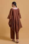 Shop_Gulabo By Abu Sandeep_Brown Chanderi Embroidery Keyhole Neck Kurta Pant Set _at_Aza_Fashions