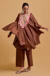 Buy_Gulabo By Abu Sandeep_Brown Chanderi Embroidery Keyhole Neck Kurta Pant Set _Online_at_Aza_Fashions