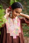 Gulabo By Abu Sandeep_Brown Chanderi Embroidery Keyhole Neck Kurta Pant Set _at_Aza_Fashions