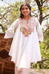 Gulabo By Abu Sandeep_Off White Chanderi Embroidery Round Neck Designer Kurta Pant Set _at_Aza_Fashions