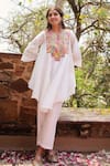 Buy_Gulabo By Abu Sandeep_Off White Chanderi Embroidery Round Neck Designer Kurta Pant Set _at_Aza_Fashions