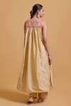 Shop_Gulabo By Abu Sandeep_Beige Chanderi Embroidery Round Neck Kurta Set _at_Aza_Fashions