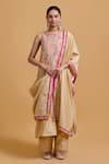 Buy_Gulabo By Abu Sandeep_Beige Chanderi Embroidery Round Neck Kurta Set _at_Aza_Fashions