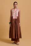 Buy_Gulabo By Abu Sandeep_Brown Chanderi Embroidery Round Neck Kurta Set _Online_at_Aza_Fashions